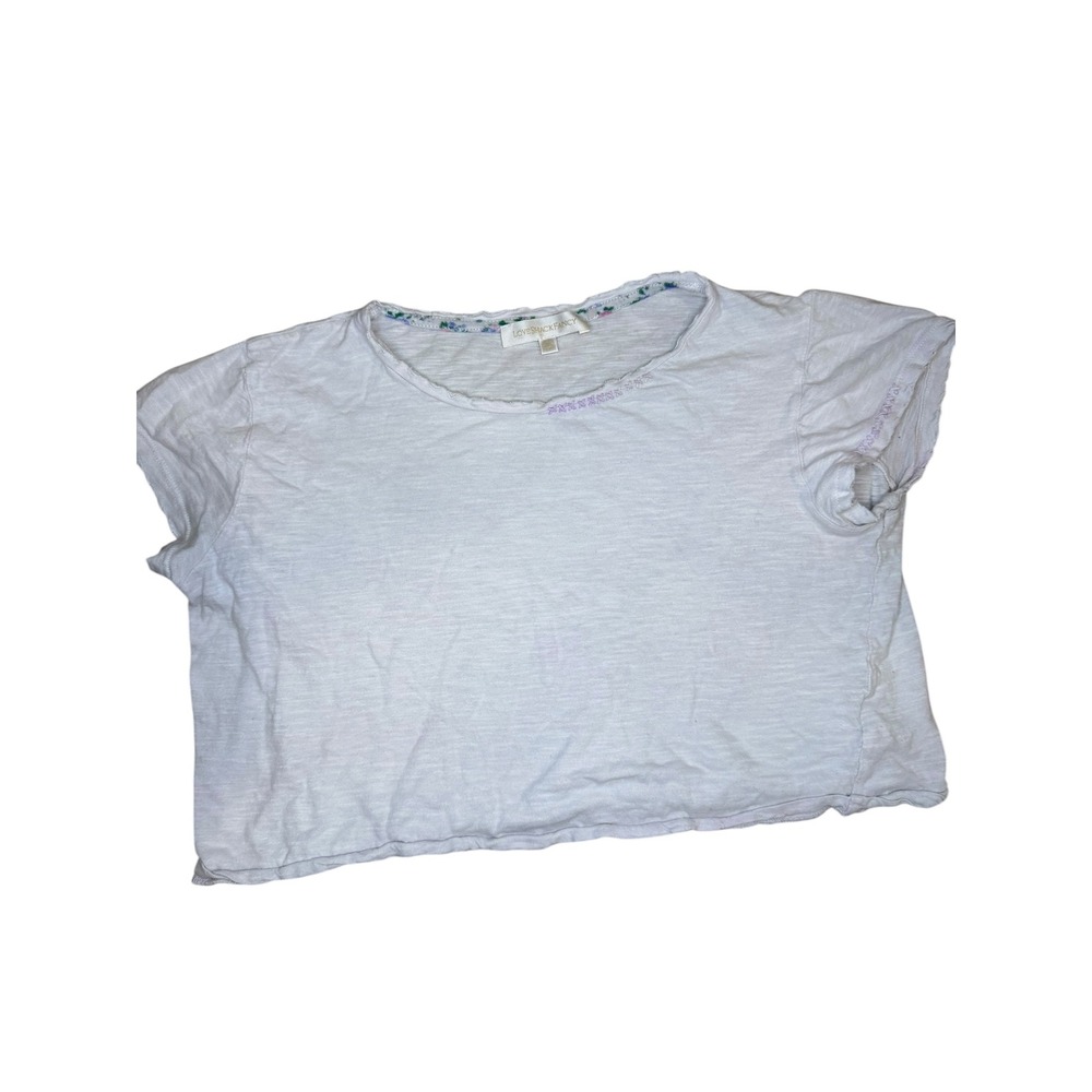 LoveShackFancy White T-Shirt Womens Crop Slub Knit Cotton Excellent XS